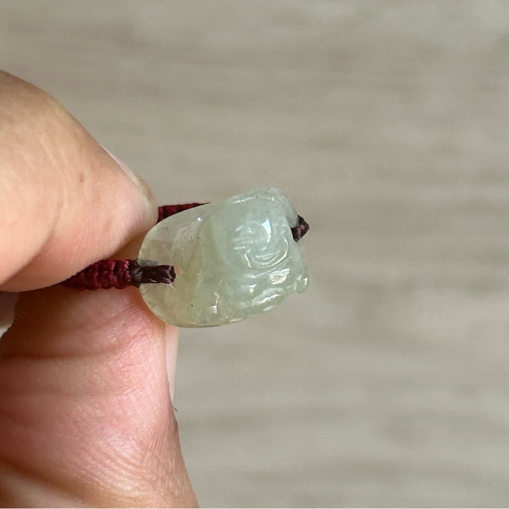 Green Jade Carved Laughing Buddha Ring, Size 5.5